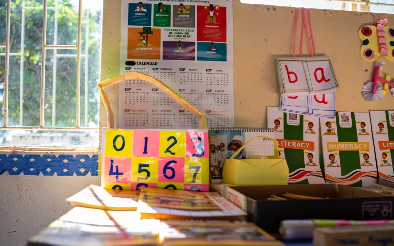 A selection of teaching materials displayed in the classroom