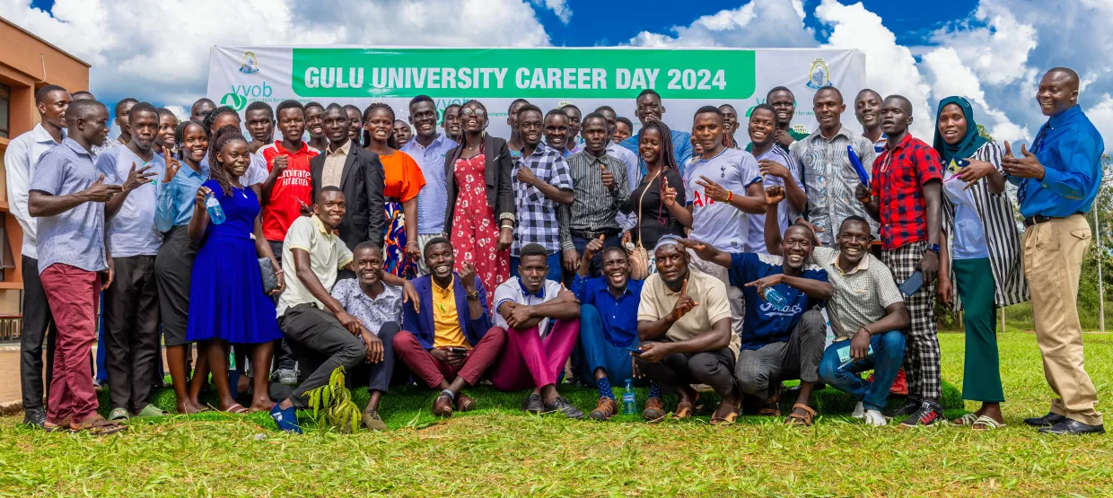 Group photo of students and staff at Gulu University Career Day 2024